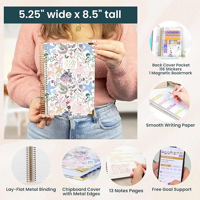 bloom daily planners HARDCOVER Planner 2026-2027 for Women - Academic Year (July 2026 - July 2027) 13 Months - A5 Monthly & Weekly Agenda Book - 5.5” x 8.25” - Seaside Whimsy