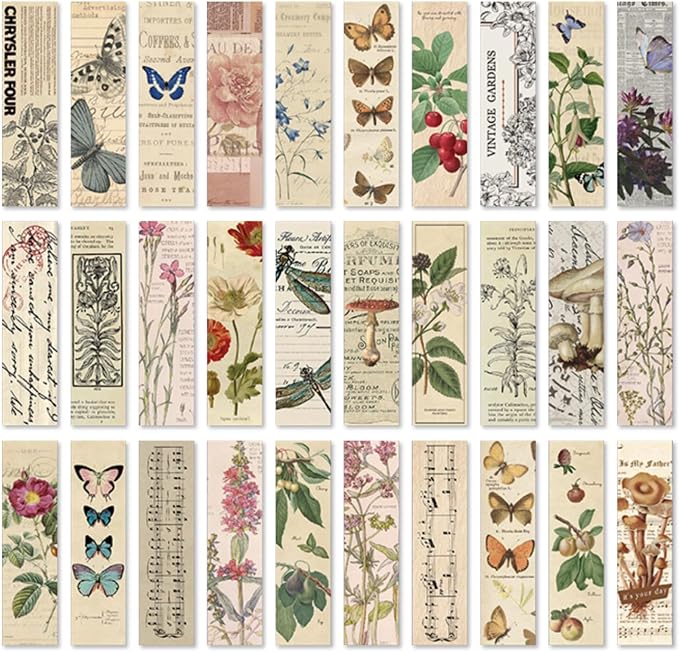 Generic 30PCS Vintage Aesthetic Bookmarks for Reading Women, Retro Natural Butterfly Flower Boxed Cardboard Paper Bookmarks Gifts for Book Lovers (A - 30 PCS)