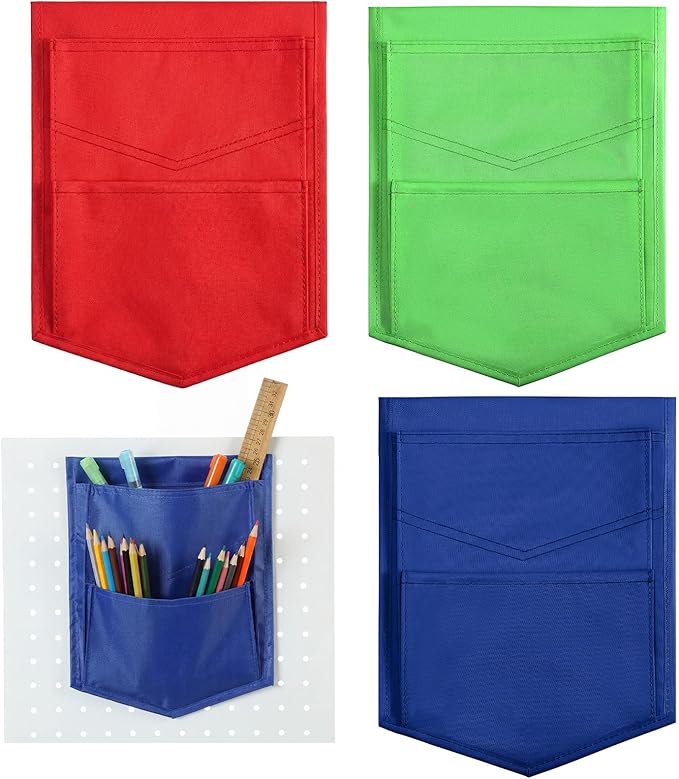 3 Pcs Rainbow Color Magnetic Whiteboard Storage Pocket 8"L x 10.6" H Nylon Classroom Organizer with Magnetic Office Supplies Stationery Storage Organizer for Whiteboard Magnetics Glassboard