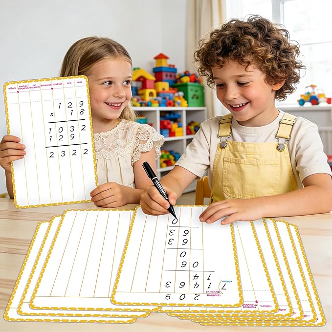 10 Packs Division Whiteboards, Dual-Sided Erasable Design - One Side for Division, The Other for Addition, Subtraction & Multiplication, Ideal Mathematical Teaching Aid for Classroom and Home Use