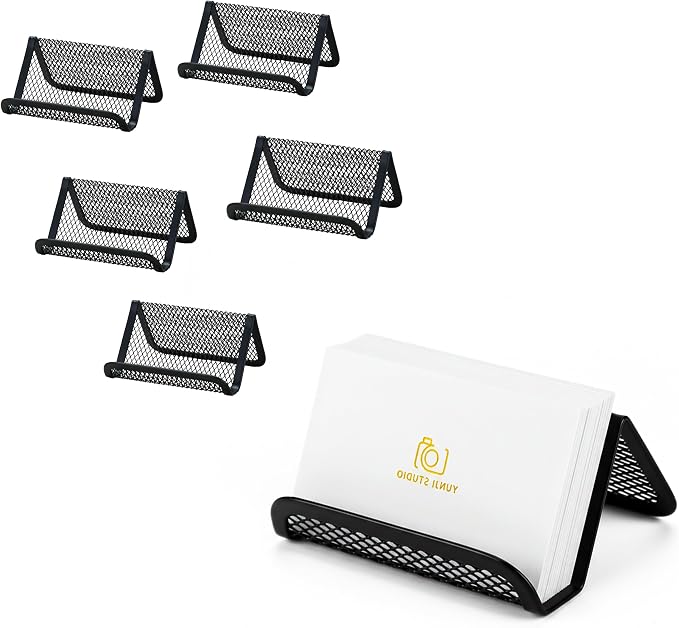 6 Pcs - Black Metal Mesh Business Card Holder for Desk | Office Desktop Business Card Display Holder | Desk Accessories for Women and Men | Wire Mesh Business Card Holder