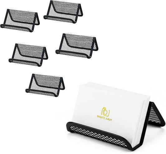 6 Pcs - Black Metal Mesh Business Card Holder for Desk | Office Desktop Business Card Display Holder | Desk Accessories for Women and Men | Wire Mesh Business Card Holder