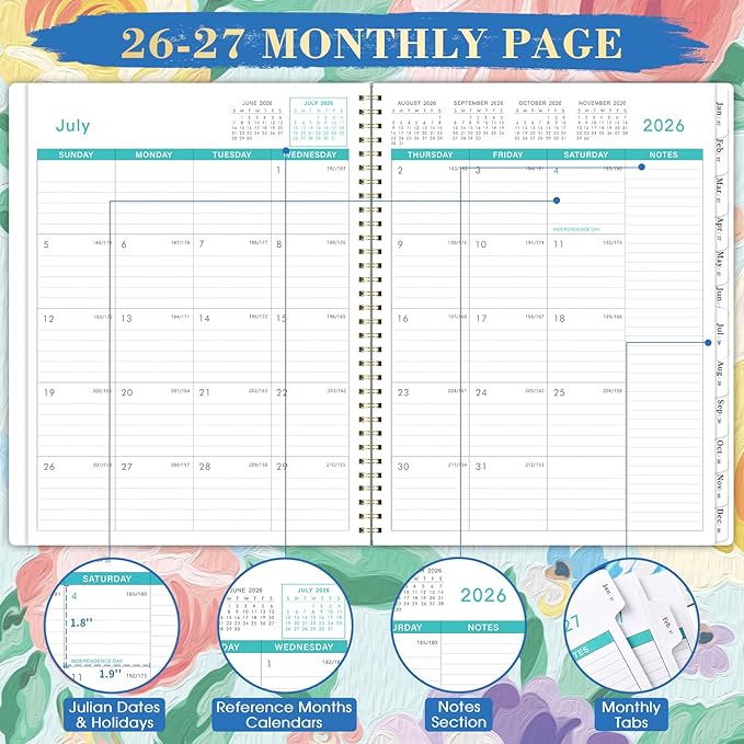 Planner 2026-2027 - Monthly Planner 26-27, JUL 2026 to DEC 2027, 9''X11'', 18 Months Planner 2026-2027, Monthly Tabs, Notes Pages, Back Pocket