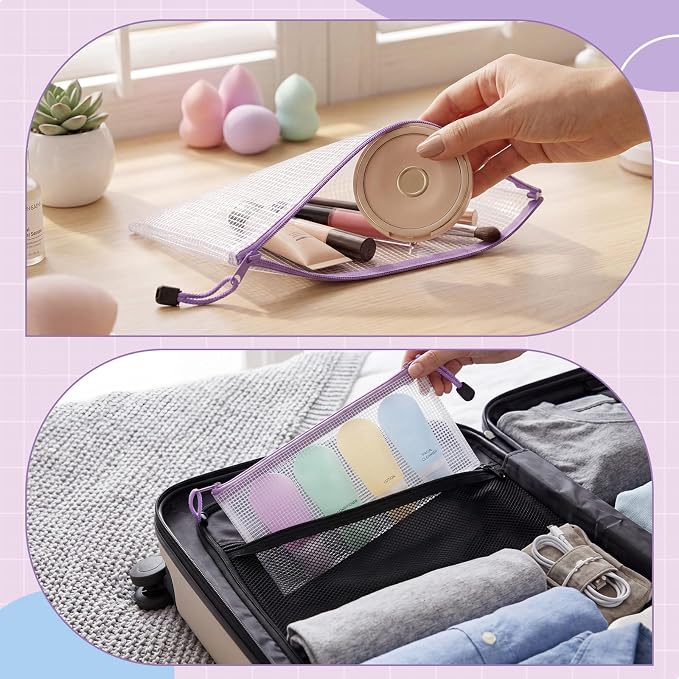 Zhehao 200 Pieces A6 Mesh Zipper Pouch Bulk Mesh Bags with Zipper Waterproof Small Pencil Pouches for School Office Supplies Organization 9.4 x 4.5 Inches(Purple)
