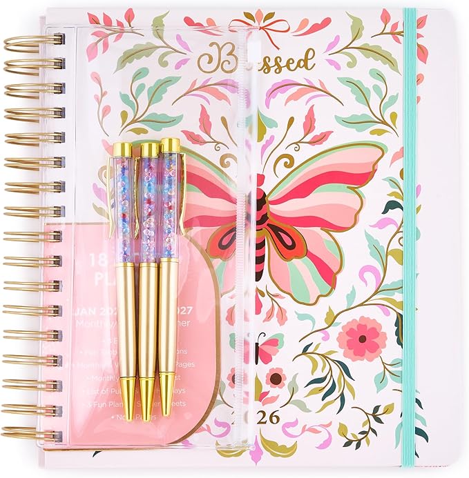 Votum 18 Month Hard Cover Planners/Calendars 10" x 10", January 2026 - June 2027 - Daily, Weekly & Monthly Organizer with Pens, Stickers, and a Sturdy Cover - Blessed