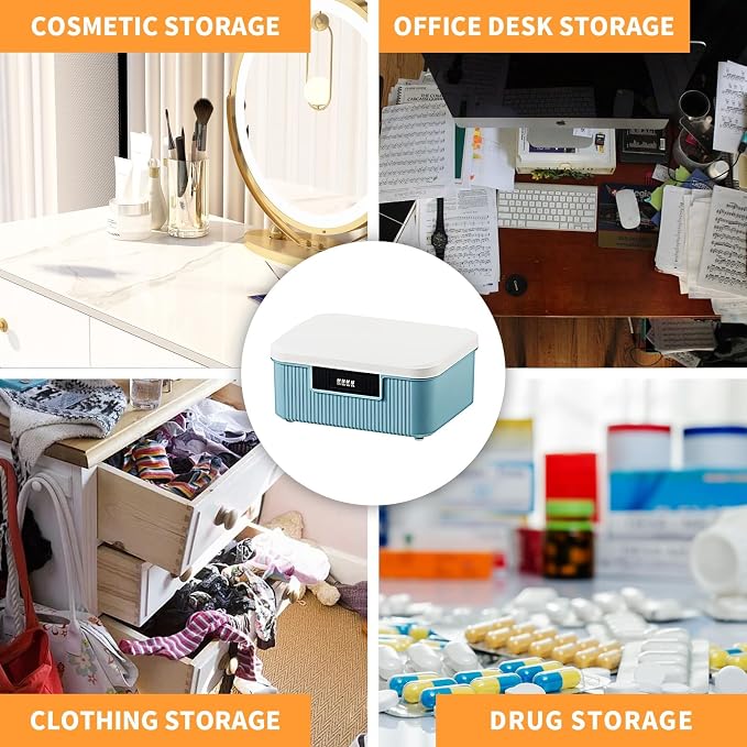 AnRui ﻿2.3 Gallon Lockable Storage Box Container Bin, Portable Plastic Safe Box with Lock Usable As Item Organizer, Art Craft Or Office File Storage (White&Blue)