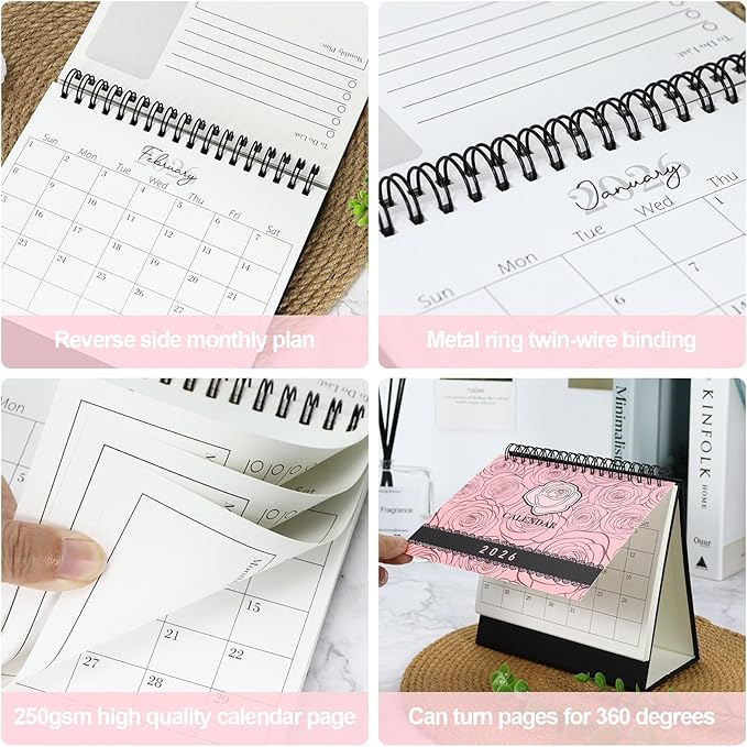 MultiBey Small Desk Calendar 2025-2026, Small 6.5"x6.5" Standing Flip Calendar for Desk, July 2025-Dec 2026, 18-Month Desktop Planner Year Monthly Calendars with To-Do Lists & Stickers (Rose)