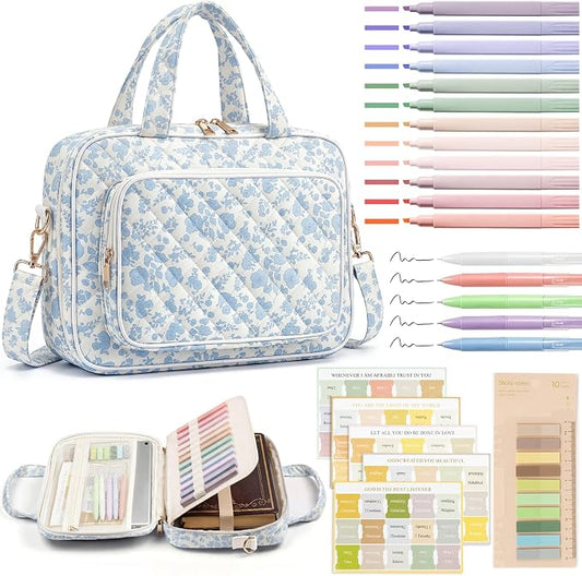 Bible Bag for Women, Large Bible Cover Case with Study Supplies,Girls Carrying Case with Highlighters, Pens, Bible Tabs, Sticky Notes, Christian Gifts for Girls, Mom, Easter Mothers Day Religious Gift