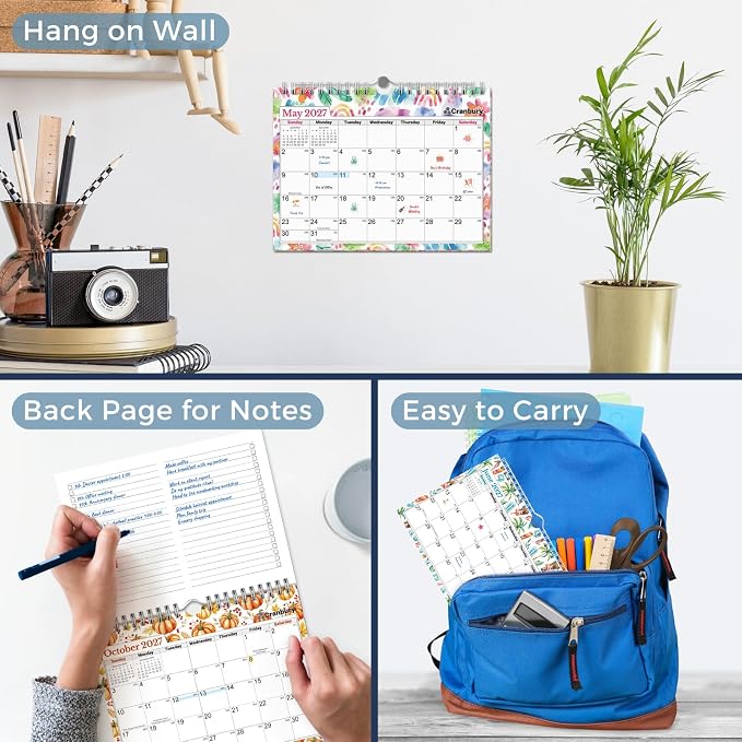 CRANBURY Wall Calendar 2026-2027, 8x6", 18 Months Jul. 2026 to Dec. 2027, Thick Paper, Premium Quality, Small Desk & Wall Planner for Office, School, Mini Monthly Hanging Calendar with Stickers