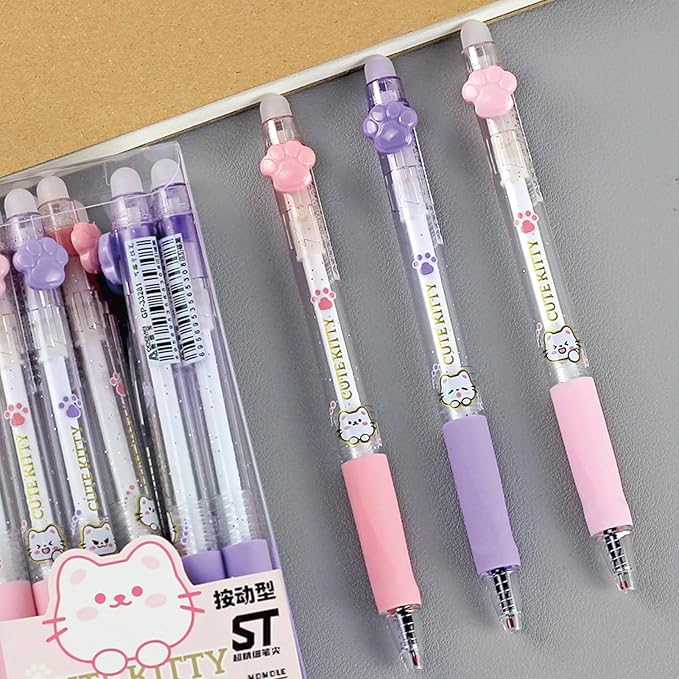 MOZXIRZ 8 Pcs Erasable Gel Ink Pens Retractable Erasable Pens Cute Cartoon Cat Pen 0.5mm Black Ink Smooth Writing Aesthetic Pen for Women Girls Boys Office School Supplies (8Pcs Cat-Black Ink)