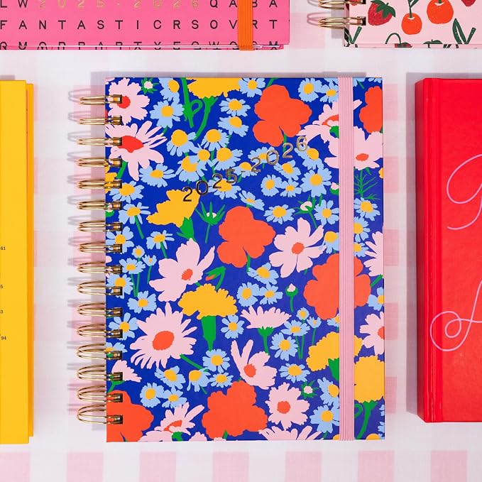 ban.do 17-Month Medium Daily and Weekly Planner Dated August 2025 - December 2026, Hard Cover Self Care Journal, Spiral Agenda with Monthly Calendar, Stickers, Art & Bonus Pages (Blue Floral)
