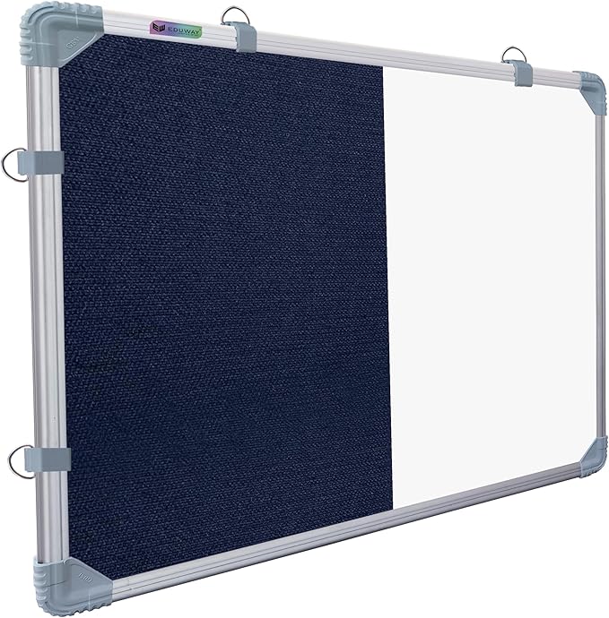 Combination Board 1.5x2 Feet (Magnetic White Board with Blue Pin-up Notice Board) with Push Pins for Home, Office & School, Heavy-Duty Aluminium Frame (White, Blue) (41x59 cm)