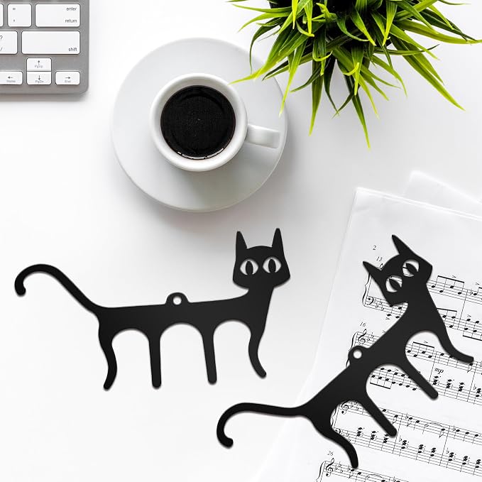 2 PCS Metal Music Book Clips Page Holders Cute Cat Shaped Bookmark for Piano Keyboard Reading Black