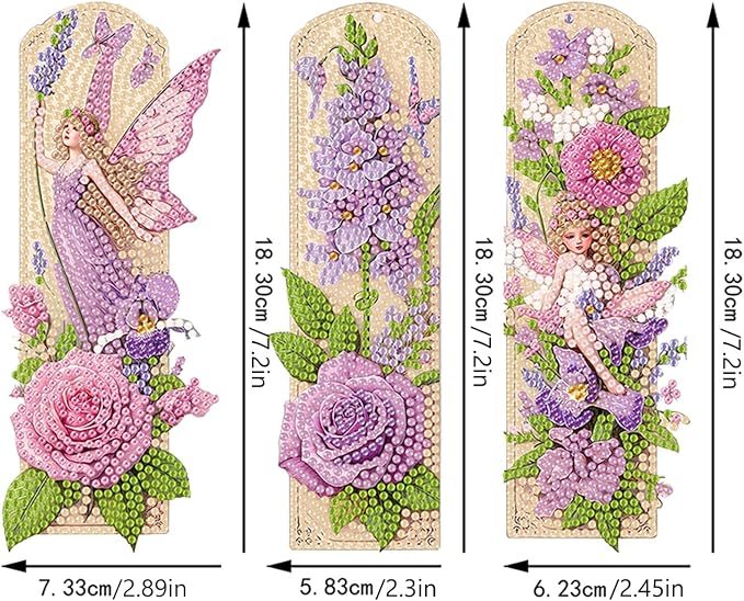 ARTopet 3Pcs DIY Diamond Art Painting Bookmarks with Colorful Butterfly Pendant PET Bookmark Ornament Double Sided Pattern Single Sided Diamond Book Marker Clip Gifts Tags-Flowers06
