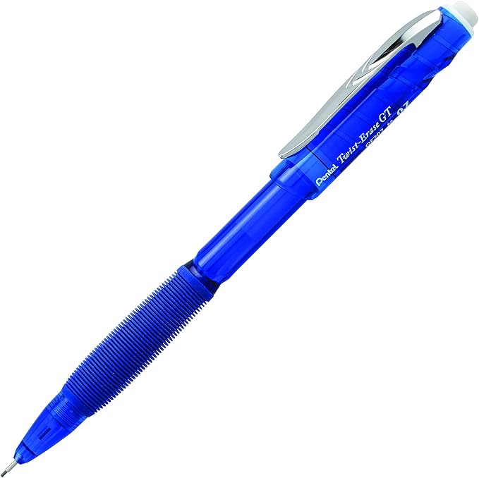 Pentel Twist-Erase GT, 0.7mm, Mechanical Pencil Transparent Blue, Box of 12 (QE207C)