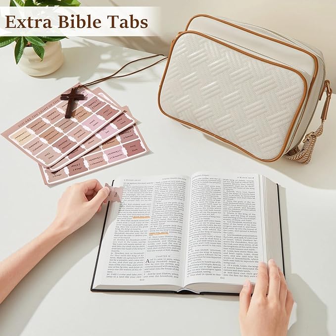 MHJY Bible Bag Leather Bible Cover Case for Women Zipper Quilted Bible Cover with Bible Tabs and Shoulder Strap Crossbody Purses for Book Cover