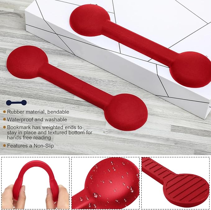 Eersida 2 Pieces Weighted Bookmarks Book Weight Page Holder Rubber Book Weight Bookmark Portable Weighted Rubber Page Holder for Adults Reading (Red)