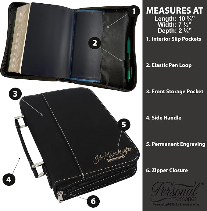 My Personal Memories Customized Bible Cover Holder Case with Carrying Handle for Men and Women (Black with Gold)