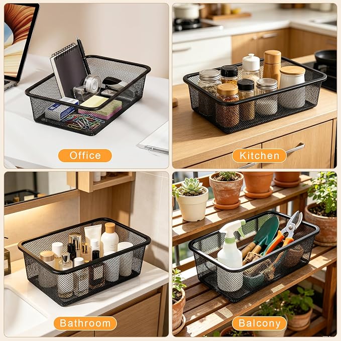 2 Pack Metal Mesh Steel Basket,12"Lx7.8"Wx4"H Desk Drawer Organizer Tray,Wire Mesh File Basket Desktop Paper/Letter Tray for Office Home Makeup Vanity CD Organizing