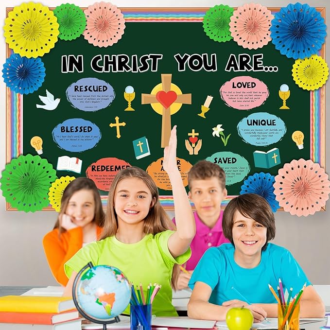 Christian Inspirational Bulletin Board Decorations Set 3D Religious Jesus Cross Bible Paper Cutouts Motivational You are Border for Sunday Church Valentine's Day School Classroom Prayer Board Supplies