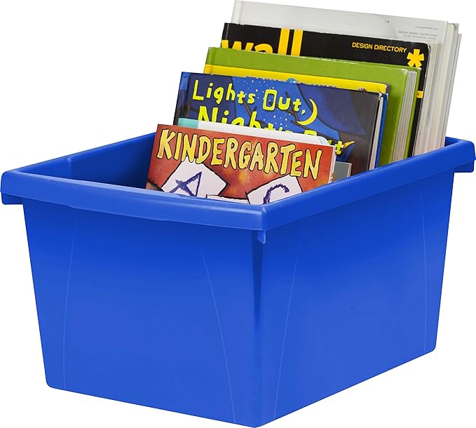 Storex 4 Gallon Storage Bin – Plastic Classroom Organizer for Books and Supplies, Blue, 6-Pack (61451C06C)