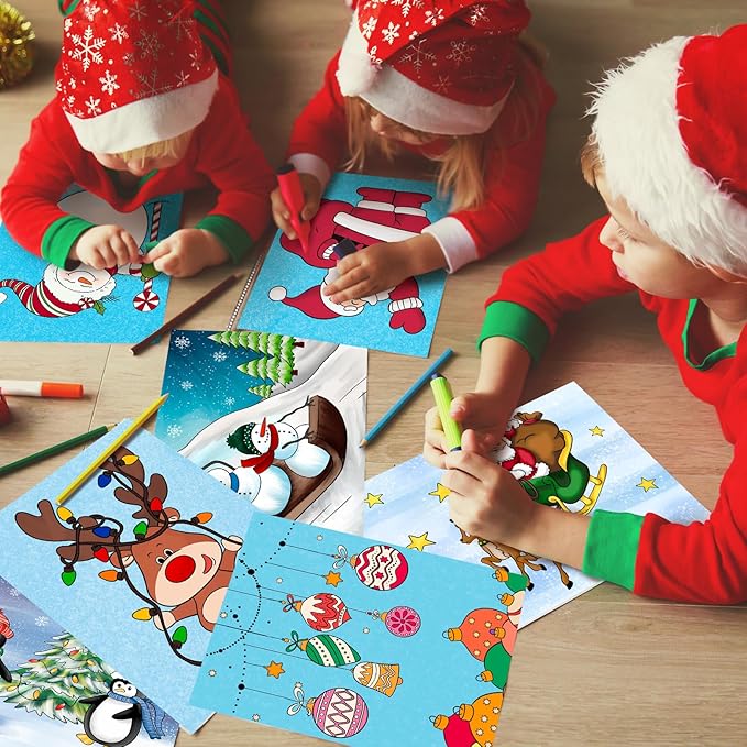 COCHIE 36PCS 8x10 Inches Christmas Coloring Pages for Kids, Bulk Color Your Own Xmas Paper Crafts Party Favors, Small Coloring Sheets Christmas Day Gifts