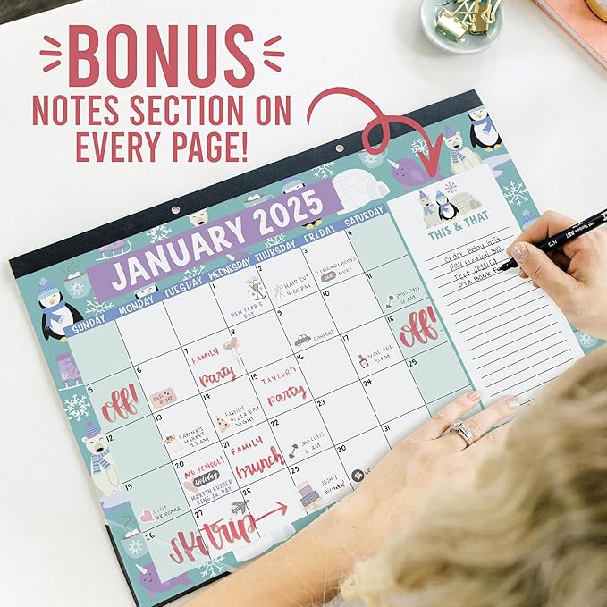 Hadley Designs Large Desk Calendar 2025-2026 - Desktop Calendar 2025, 18-Month Desk Calendars for Home, Office & Classroom, Cute Kraft Classroom Must Haves, Gifts for Coworkers, Teachers & Students