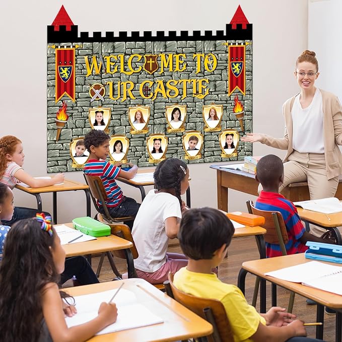 party greeting Medieval Bulletin Board Set Halloween Bulletin Board Medieval Shield Classroom Decorations Castle Theme Paper Cutouts for Renaissance Back to School Classroom Chalkboard Wall Door Decor