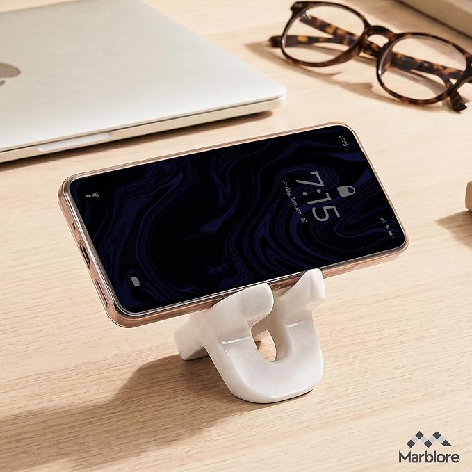 Marble Cell Phone Stand Holder White Desk Organizer for Office & Home, 4” Decorative Pencil Holder, Makeup Brush Organizer And Desk Decor, Ideal Gift for Women Day