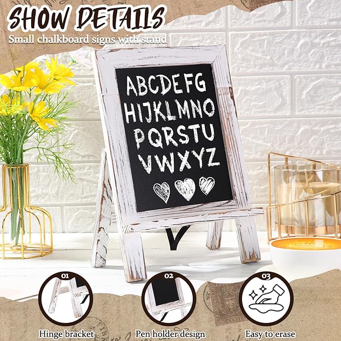 Harloon 3 Pack Christmas Office Products Framed Tabletop Chalkboard Sign 9.5" x 14" with Built-in Ledge and Folding Stand with 5 Chalk Marker for Wedding Kitchen School Birthday(Whitewash)