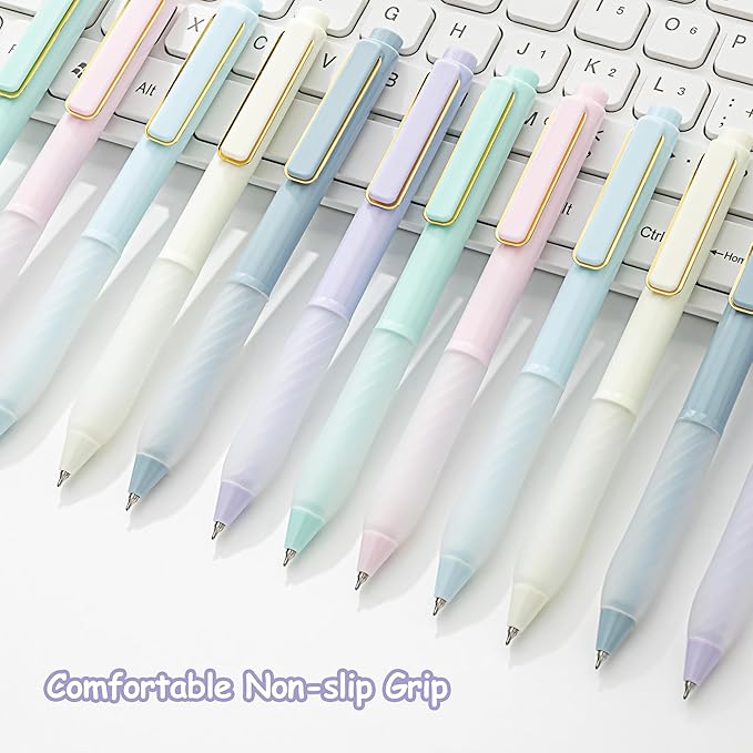 Aisibeiger Gel Pens Black Ink Fine Point 0.5mm Retractable Cute Pen for Smooth Writing School Office Supplies (Gold 12-count)
