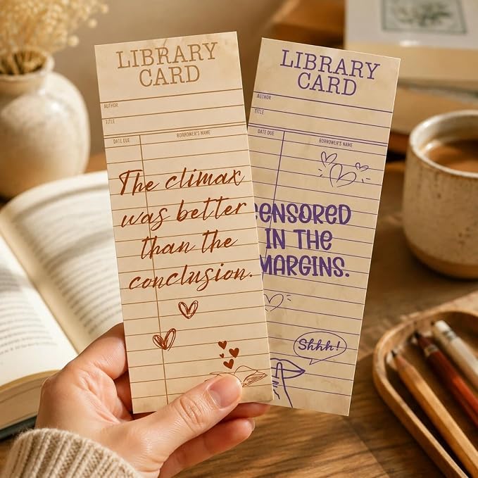 Vintage Bookmarks Bulk Gifts - 100 Pcs Funny Library Card Bookmark for Women Girls Book Lovers Students Birthday Graduation Gift Retro Romance Page Clips School Office Reading Accessories