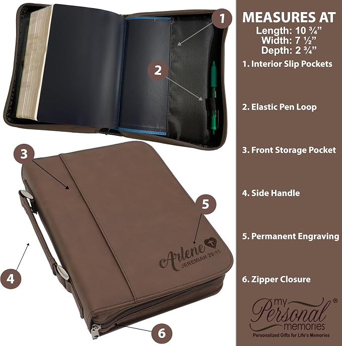 My Personal Memories Personalized Bible Cover Holder Case with Carrying Handle for Men and Women (Brown)