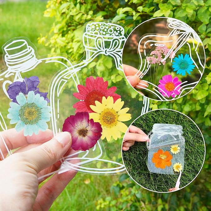 Large Size Bookmark Set, Pressed Flowers Bookmark Set, Bookmarks Making kit, Include Real Flowers Leaves, Cute Glass Bottle Shape, Handmade DIY with Tweezers Puncher Colorful Tassels