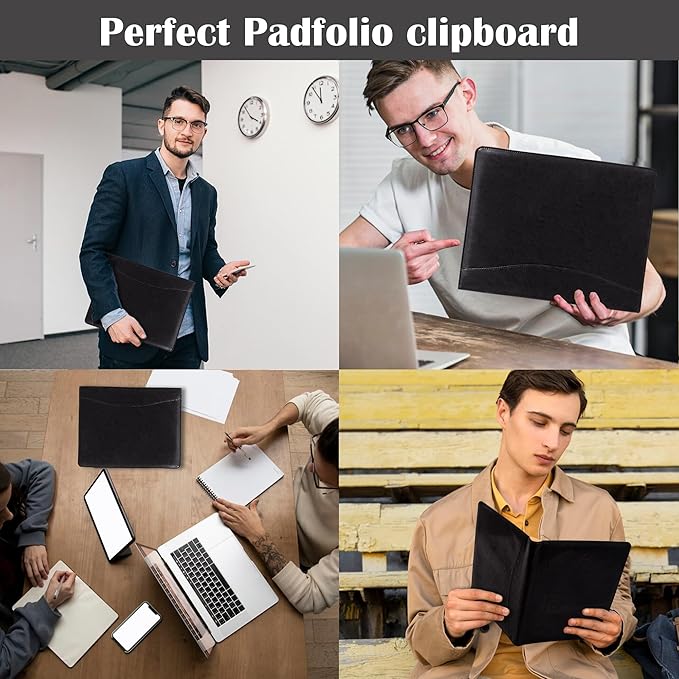 AZXCG Leather Padfolio Portfolio Binder,Interview Resume Folder with Business Card Holder,Portfolio Folder with Document Organizer,A4 Legal Pad Holder for Men &Women
