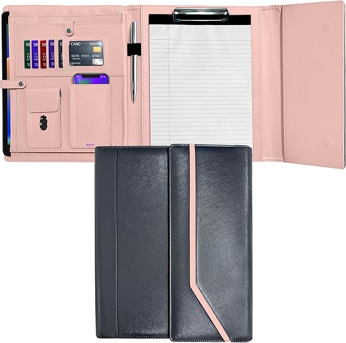 Padfolio for Women, Leather Padfolio Perzonalized, Legal Pad Portfolio with 2 Notepads, Black Letter Padfolio.