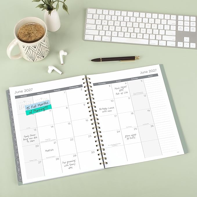 Mead Planner 2026-2027 Weekly & Monthly Academic 15-Month April-June, 8.5" x 11", Soft Grass (CAW62093)