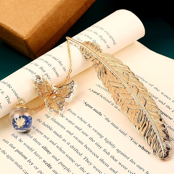 Teacher Appreciation Gifts for Women - Metal Feather Bookmark with 3D Butterfly Charm – Mother’s Day Gifts for Mom, Thank You Gifts, Book Lover Gift Under 10 Dollars, Gift Box Included