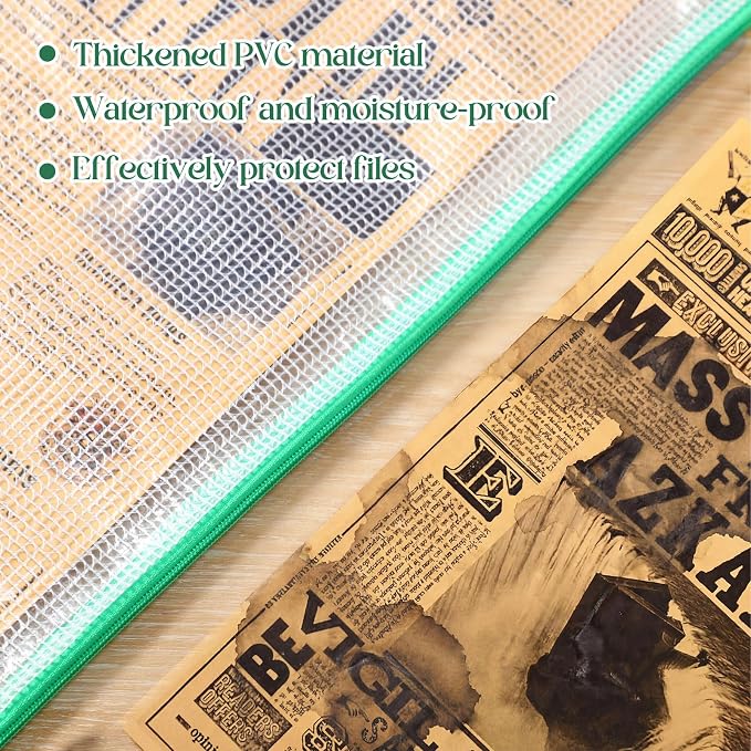 Zhehao 100 Pcs A4 Mesh Zipper Pouch Bag Bulk Mesh Pouch with Zipper Waterproof Clear Storage Bag for School Office Supplies Cosmetics Travel,13.19 x 9.45 in(Green)