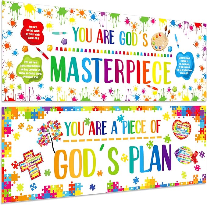 Jecery 2 Pieces Christian Bulletin Board Piece of Gods Plan Sunday School Decorations 13.4 x 39 in Religious Bulletin Board Borders Graduation Christian Decoration for Classroom Supply School Decor