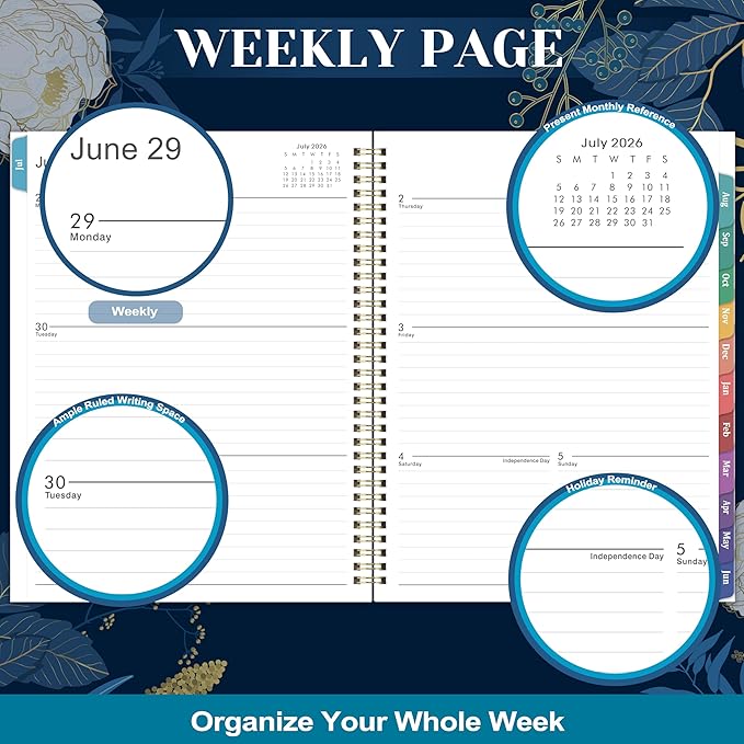 Planner 2026-2027 - Academic Planner 2026-2027, Jul 2026 - Jun 2027, Planner Weekly and Monthly, 8.5" x 11", Monthly Tabs, Twin-wire Binding, Holidays, Back Pocket