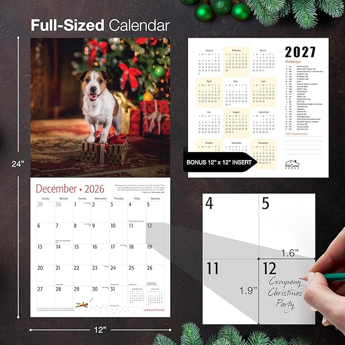 MICASA PRESS Jack Russell Terriers 2026 Wall Calendar 12 Month | 12" x 24" Open | Thick & Sturdy Paper | Giftable | Cute Puppy Dog Calendar 2026