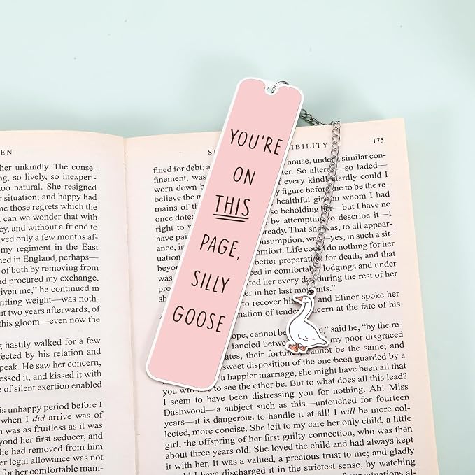 Pink Bookmarks Funny Silly Goose Book Marks for Reading Women Book Lovers Gift Fathers Day Gifts for Men Husband Nerds Book Club Gift Hilarious Birthday Gift Ideas 1Pcs 2-Sides for Teens Kids