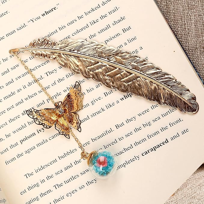 Teacher Appreciation Gifts for Women - Metal Feather Bookmark with 3D Butterfly Charm – Mother’s Day Gifts for Mom, Thank You Gifts, Book Lover Gift Under 10 Dollars, Gift Box Included