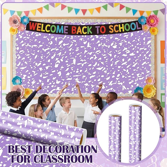 Ctosree 2 Roll Composition Notebook Bulletin Board Paper 4x12ft/1.2x3.6m Non Woven Bulletin Background Wallpaper Fade Resistant Board Roll Decoration for Arts Crafts Office School Classroom(Purple)
