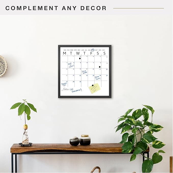 MCS Dry Erase Calander 24x24 Black Framed Monthly Calendar for The Wall, Stay Organized with Family Planner for Appointments, Sports, Events & More