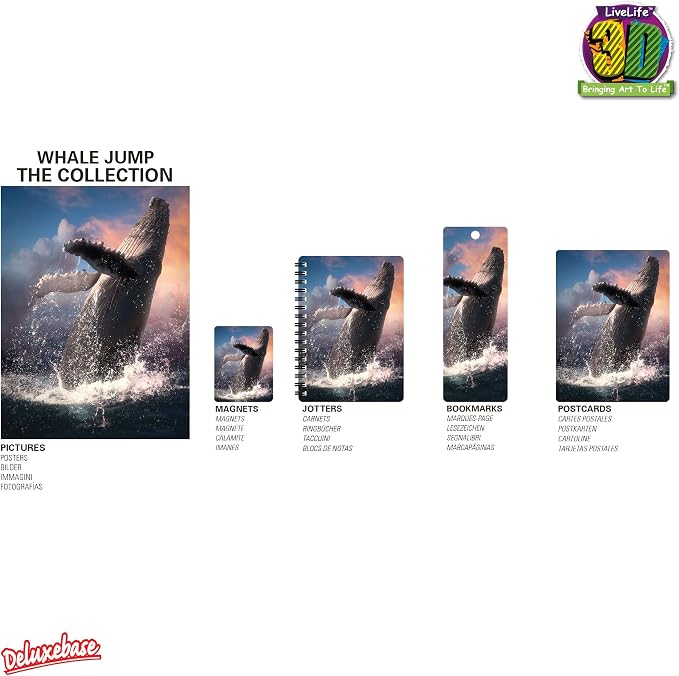 3D LiveLife Bookmark - Whale Jump from Deluxebase. Cute Lenticular Whale Page Marker. Animal Themed Accessories for Book Lovers. Small Gifts for Men, Women, Writers and Teachers.