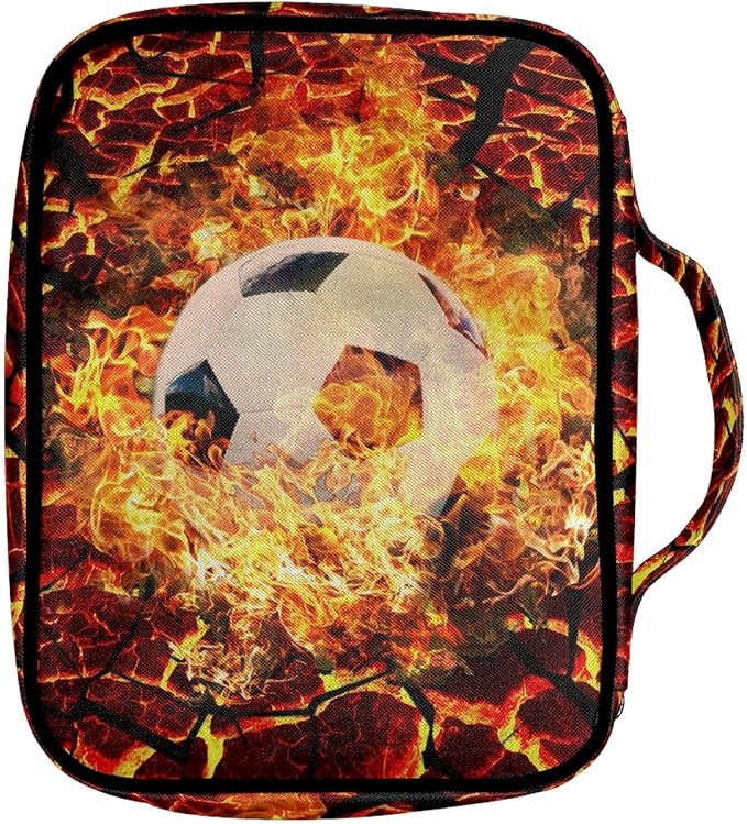 Coldinair Firing Soccer Print Bible Cover for Boys Kids Bible Case Carrying Book Case Church Bag with Handle and Zippered Pockets,Lightweight and Durable