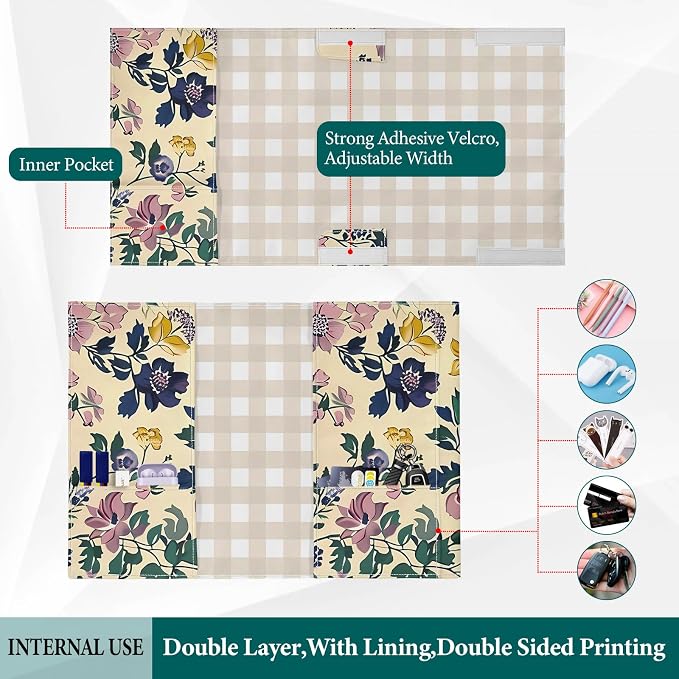 Adjustable Book Covers for Paperbacks,Washable Soft Canvas Fabric Book Cover Protector with Bookmark,Double Side Floral Print Book Cover Hardback for Hardcover Bible Book Lovers Gift