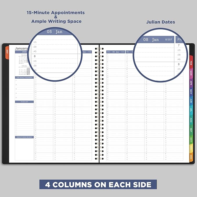2026 Weekly Appointment Book - Daily Hourly Planner 2026 from January 2026 - December 2026, 8.5" x 11", 15-Minute Interval, Monthly Tabs, Leather Cover, Perfect for Your Life